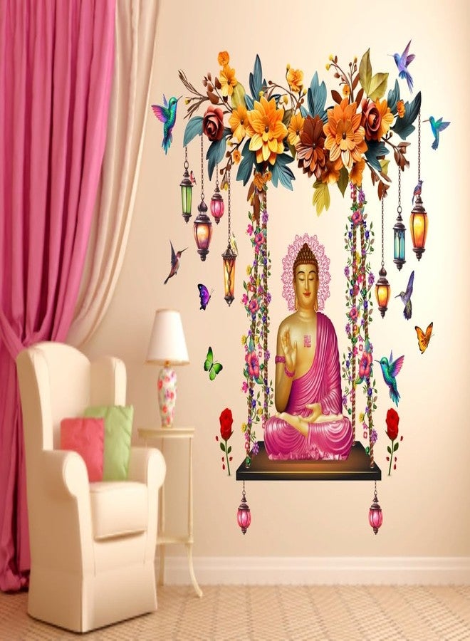 DivineDesigns ملصق حائط من تصميمات ديفاين ديزاينز، مزين بزهرة بوذا الوردية والفراشات - Image 1